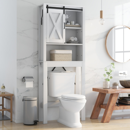 4-Tier Over-the-toilet Cabinet with Sliding Barn Door & Adjustable Shelves
