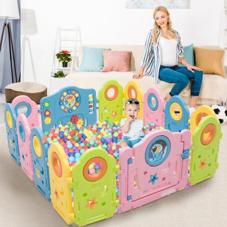14 Panel Baby Playpen with Safety Lock & Lovely Toys for Children