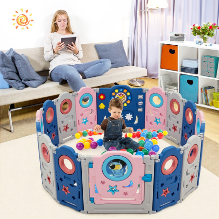 Portable Baby Play Fence with Door Lock for Living Room