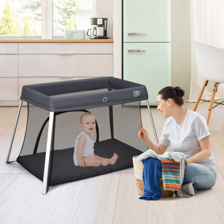 2 in 1 Baby Foldable Travel Crib with Soft Mattress & Carry Bag
