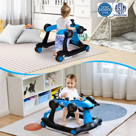 4-in-1 Foldable Activity Car Walker with Adjustable Height and Speed