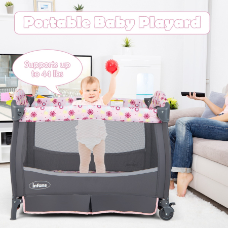 3 in 1 Portable Baby Cot with Hanging Toys & Music Center