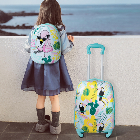 2 Pieces Carry On Luggage Set with Flamingo Pattern for Kids
