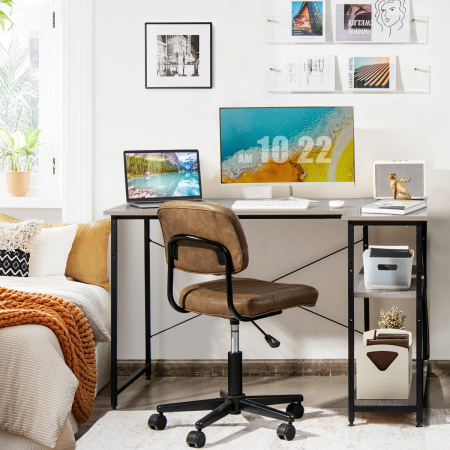 L-Shaped Corner Computer Desk with Adjustable Bookshelf for Office
