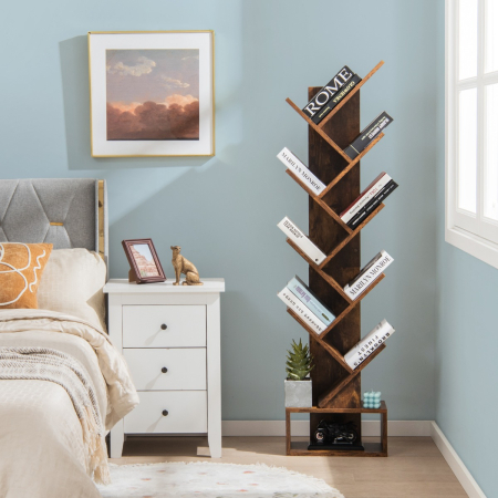 10-Tier Tree Bookcase with Drawer for Storage
