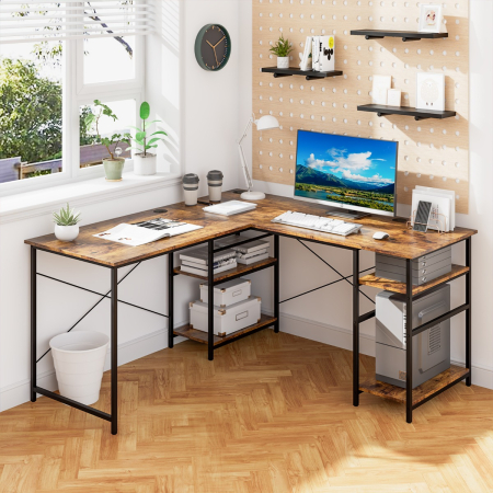151CM Convertible L-shaped Computer Desk with 4 Storage Shelves for Home Office