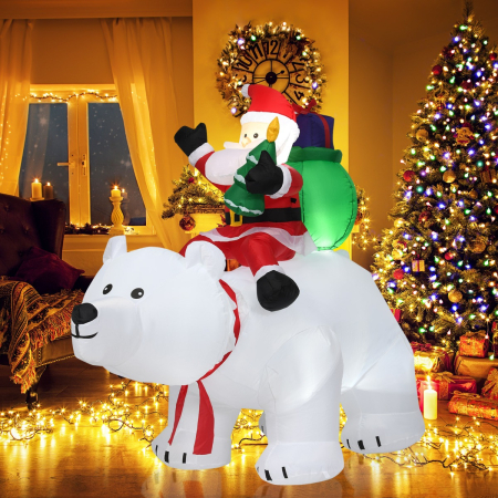 2M Inflatable Christmas Santa Riding Polar Bear with Shaking Head
