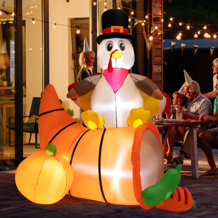 180 CM Thanksgiving Inflatable Turkey on Cornucopia for Family