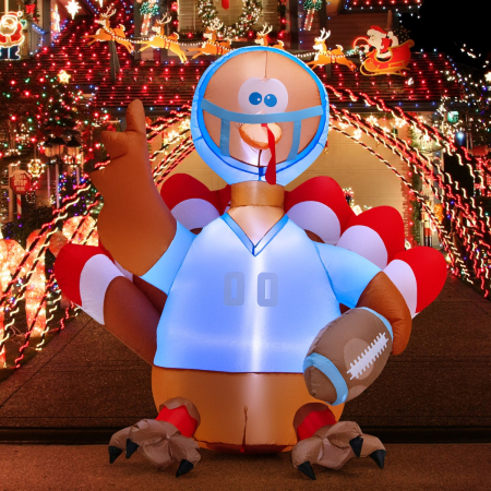 150 CM Inflatable Turkey Football Player with LED Lights for Thanksgiving