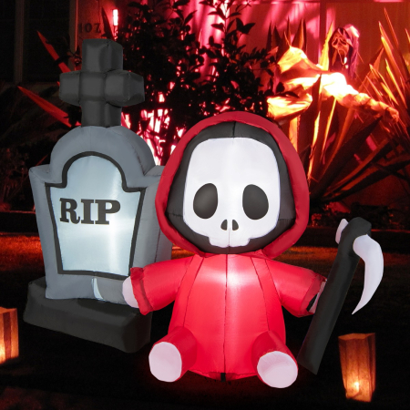 150CM Halloween Blow Up Grim Reaper Ghost & Tombstone for Party & Lawn