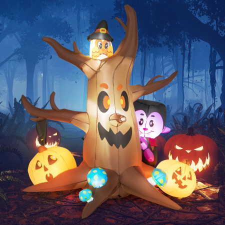 180 CM Halloween Inflatable Dead Tree with Vampire & Owl & Bat & Pumpkin