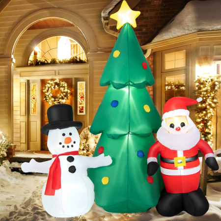 185CM Tall Christmas Inflatables Tree with Santa Claus & Snowman