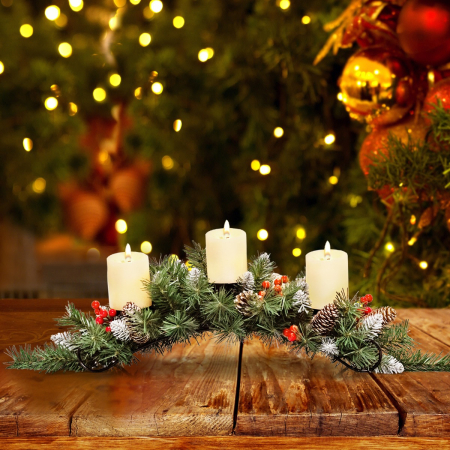 Artificial Christmas Tabletop Centerpiece with 3 Candle Holders