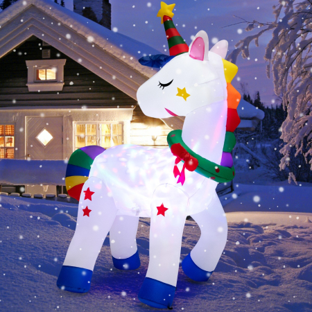 182CM Christmas Magic Unicorn with Rainbow Tails & Christmas Wreath
