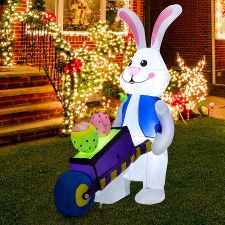 120CM Inflatable Easter Bunny with Pushing Cart for Yard & Lawn