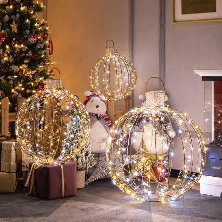 3 Pack Christmas LED Light Balls with 180 Warm Light & 180 White Light