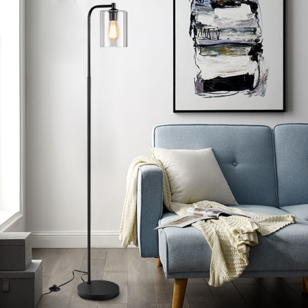 Industrial Floor Lamp with Hanging Glass Lampshade for Living Room