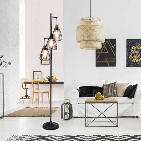 Industrial 3-Light Floor Lamp with 3 Hanging Lampshade for Living Room