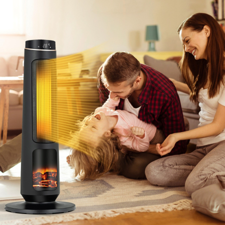 2500W PTC Electric Space Heater with 3D Realistic Flame & 3 Modes
