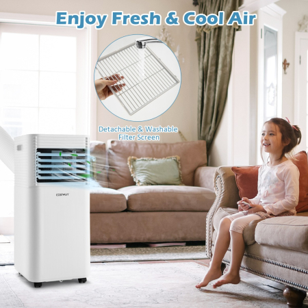 7000 BTU/2050W Portable Air Conditioner with 2 Fan Speeds & 4 Casters