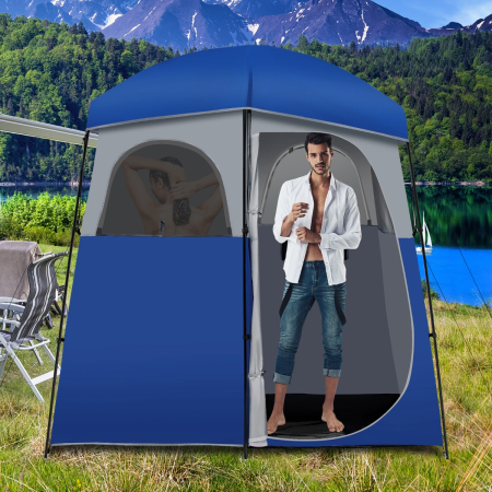 Double-Room Camping Shower Toilet Tent with Floor for Outdoor
