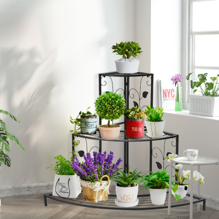 3-Tier Metal Corner Plant Stand for Indoor & Outdoor Use