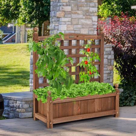 Weather-Resistant Wood Planter Box with Trellis for Garden