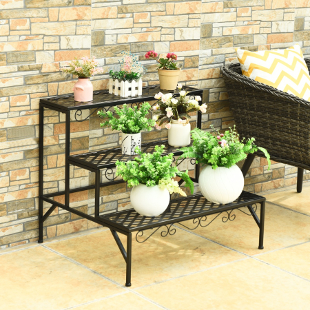 3-Tier Metal Plant Stand for Patio & Garden & Balcony
