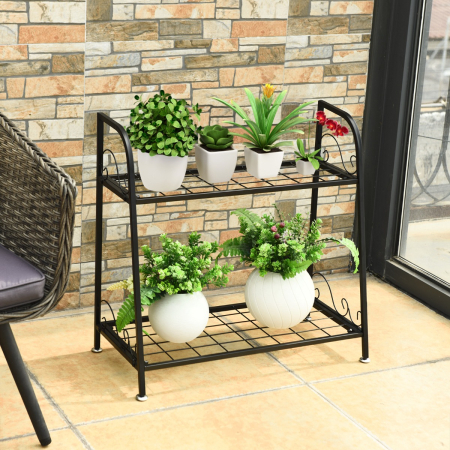 2-Tier Indoor Outdoor Metal Plant Stand for Patio, Garden, Balcony