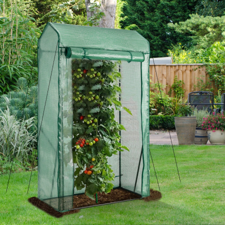 Walk-in Garden Greenhouse with Roll-up Door for Vegetables & Flowers