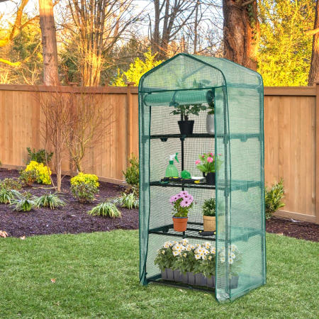 Portable Mini Greenhouse with 4-Tier Rack & PE/PVC Cover for Seedling