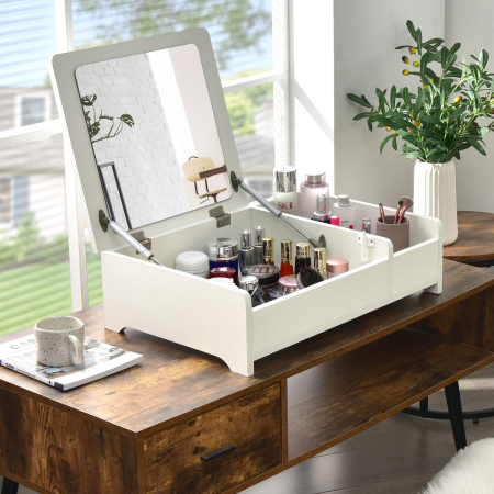 Countertop Vanity Dresser with Flip-Top Mirror and Multifunctional Storage Box for Bedroom