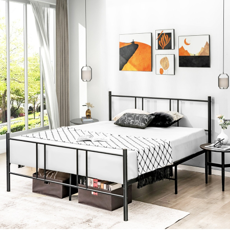 Full/Queen Size Platform Bed Frame with High Headboard and Footboard for Bedroom/Dormitory