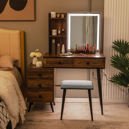 Multifunctional Vanity Table with 3-in-1 Charging Station for Bedroom