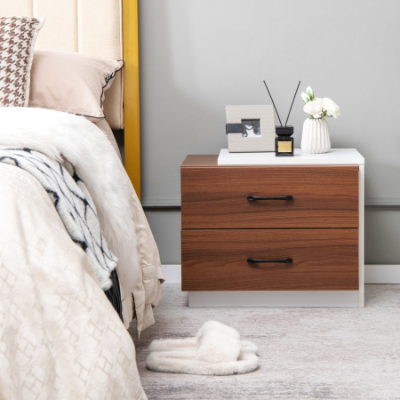 Modern Nightstand with 2 Storage Drawers for Bedroom