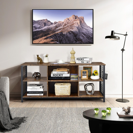 TV Stand for TVs up to 65” with Storage Basket & 2 Cable Management Holes 