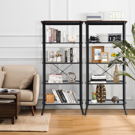 5-tier Bookshelf with Steel Frame for Living Room