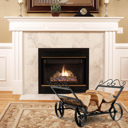 Decorative Firewood Rack with 4 Wheels for Indoor & Outdoor