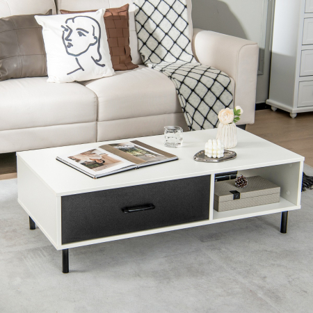 Versatile 2-Tier Modern Coffee Table with Pull-out Drawer for Living Room, Entryway