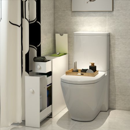 Freestanding  Slim Bathroom Storage Cabinet with Slide-out Drawers for Small/ Narrow Bathroom