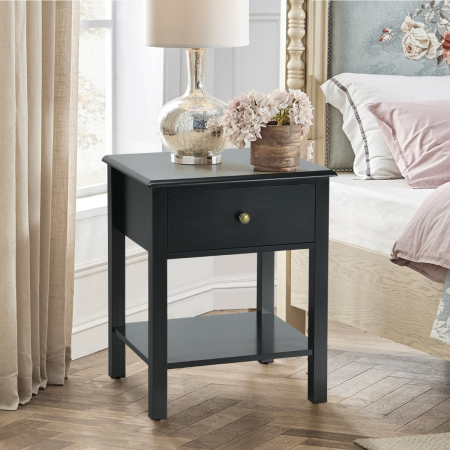 Modern Nightstand with Drawer and Shelf for Bedroom