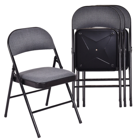 Set of 4 Folding Fabric Padded Chairs with Sponge Seat and Backrest