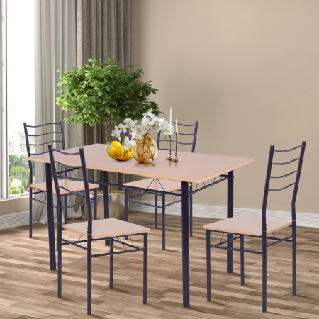 5 Pieces Dining Table Set with Rectangular Tabletop & 4 High Backrest Chairs