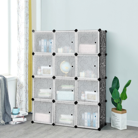 12-Cube Modular Storage Cabinet with Doors for Bedroom & Living Room