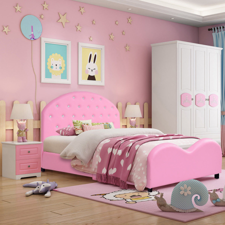 Kids Twin Bed Frame Upholstered Platform Wooden Princess Bed Bedroom Furniture