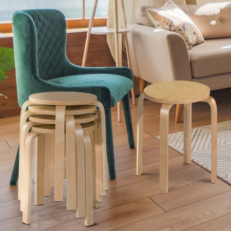 Set of 4 Stackable Wooden Stools for Living Room & Dining Room