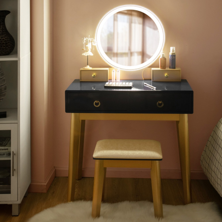 Dressing Table Stool Set with Makeup Mirror for Bedroom
