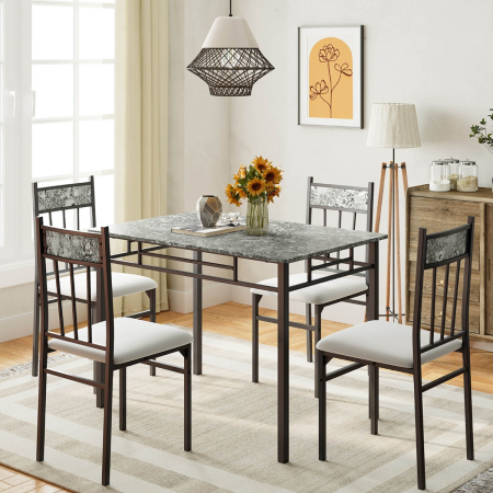 5-Piece Dining Table Set with 4 High Back Chairs & 1 Rectangular Table