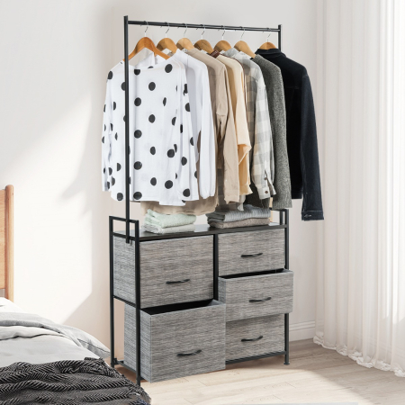 Fabric Drawer Dresser with Clothes Rack