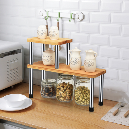 2-Tier Bamboo Countertop Storage Shelf for Kitchen & Bathroom